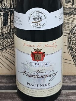 Pinot Noir 2021 Medaille Henri Martischang rode wijn Frankrijk Elzas